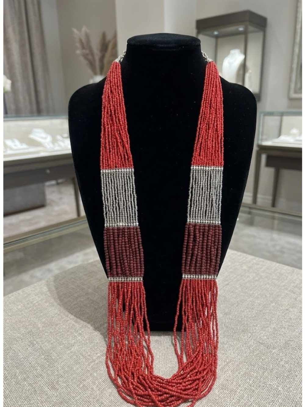 Handmade Beaded Multi-Strand Red and Burgundy Statement Necklace